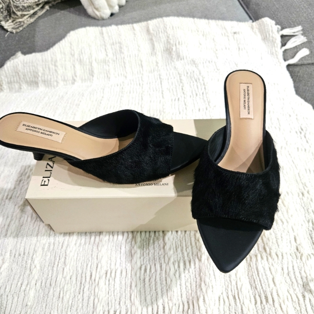 Antonio Melani Black Fur Mules